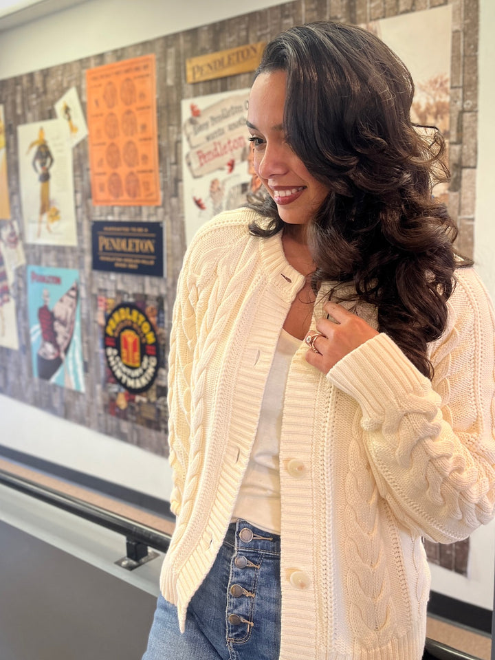 Cotton Cable Knit Cardi - White