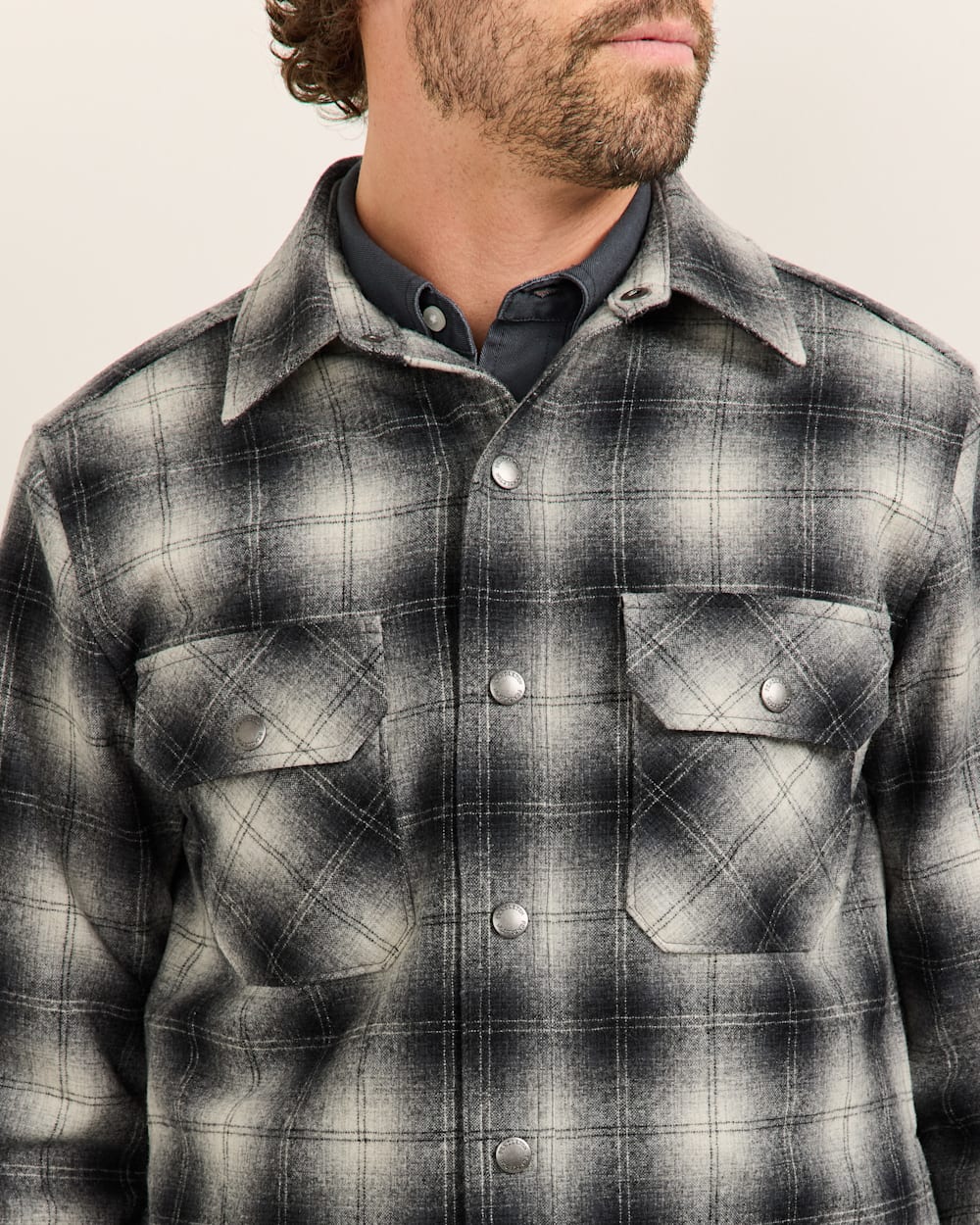 Quilted Wool CPO Jacket - Charcoal Ombre