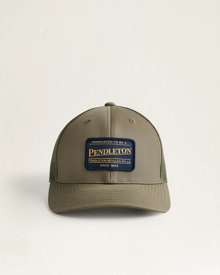 green trucker hat with classic Pendleton logo patch, and adjustable snap-back closure