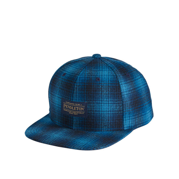 classic wool flat brim cap with adjustable snap back closure teal and black plaid
