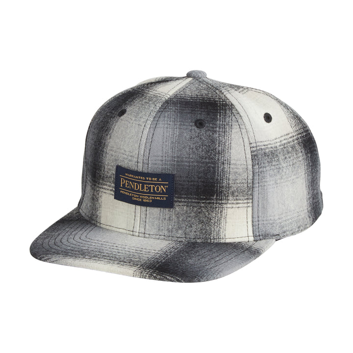classic wool flat brim cap with adjustable snap back closure white and black plaid