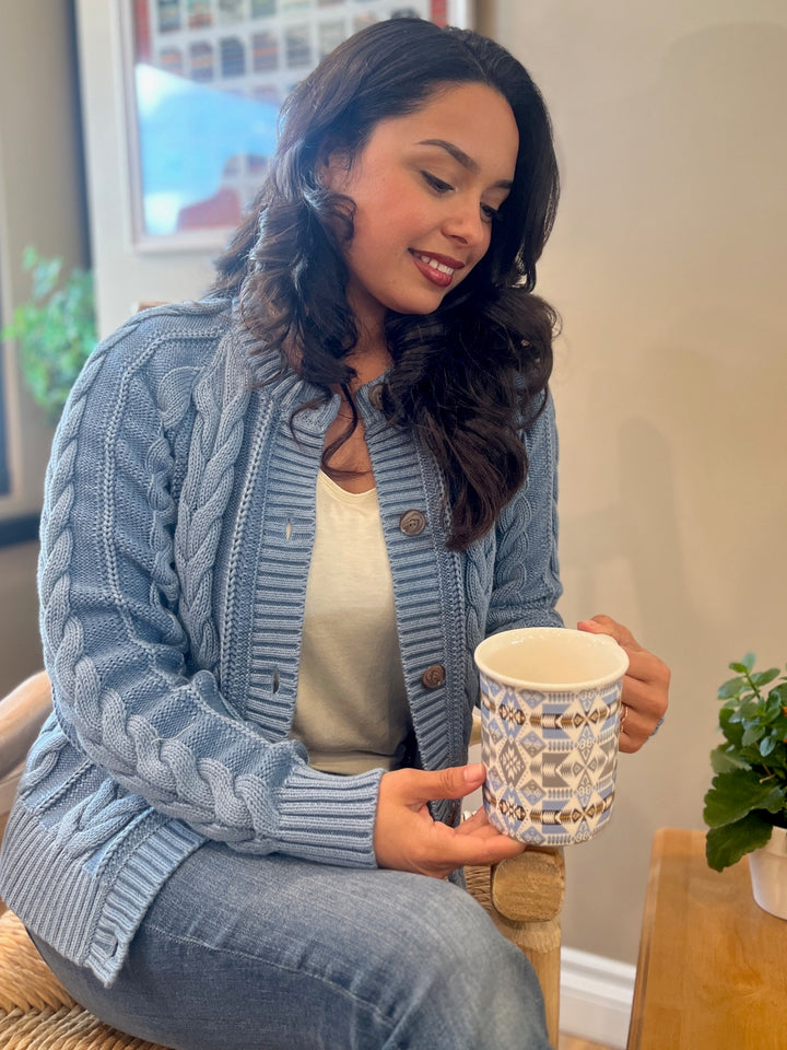 Cotton Cable Knit Cardi - Blue