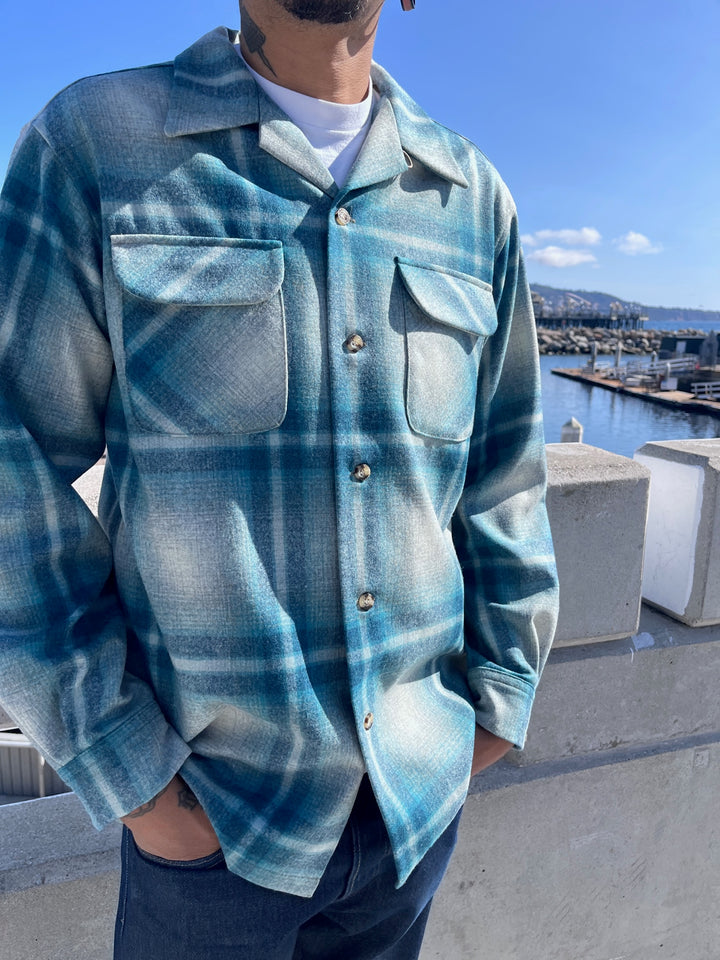 ivory/teal ombre wool board shirt