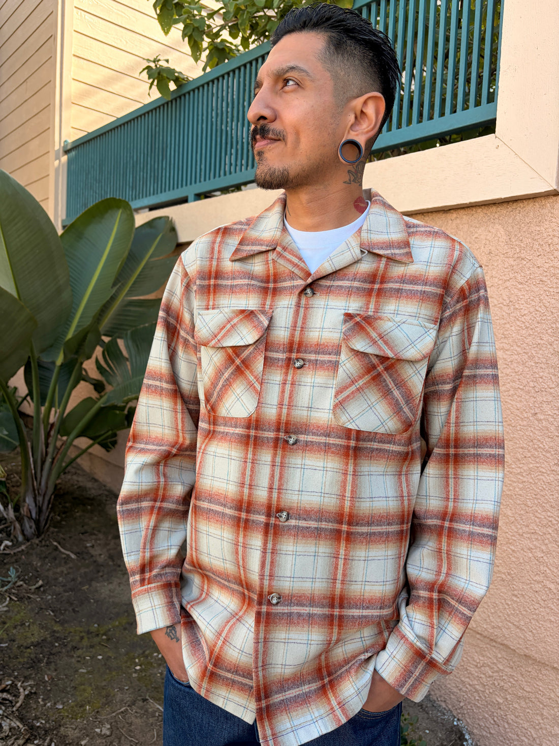 original wool surf shirt in 32825 tan orange multi plaid
