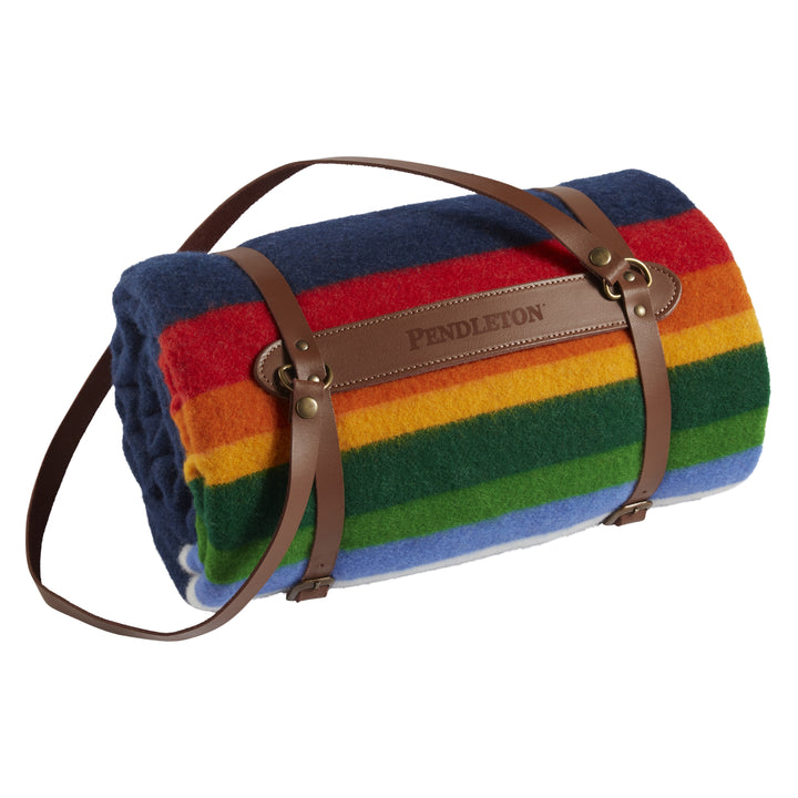 crater lake wool throw with leather carrier