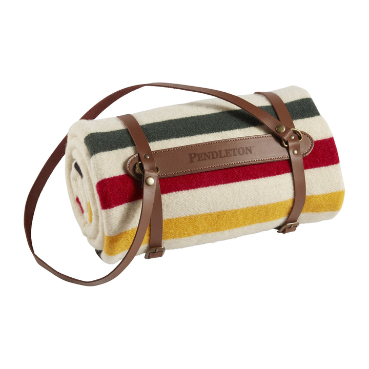 Glacier national Park wool throw with leather carrier