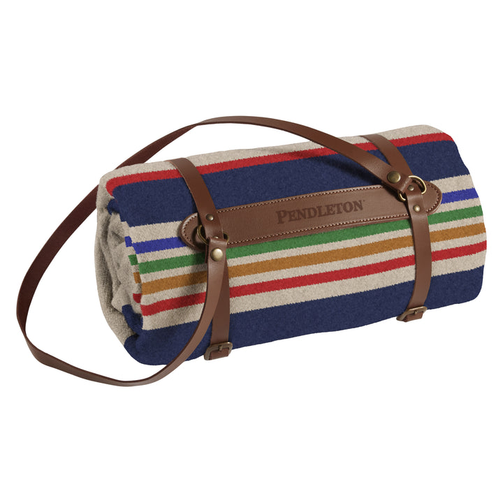 Yellowstone national Park wool throw with leather carrier