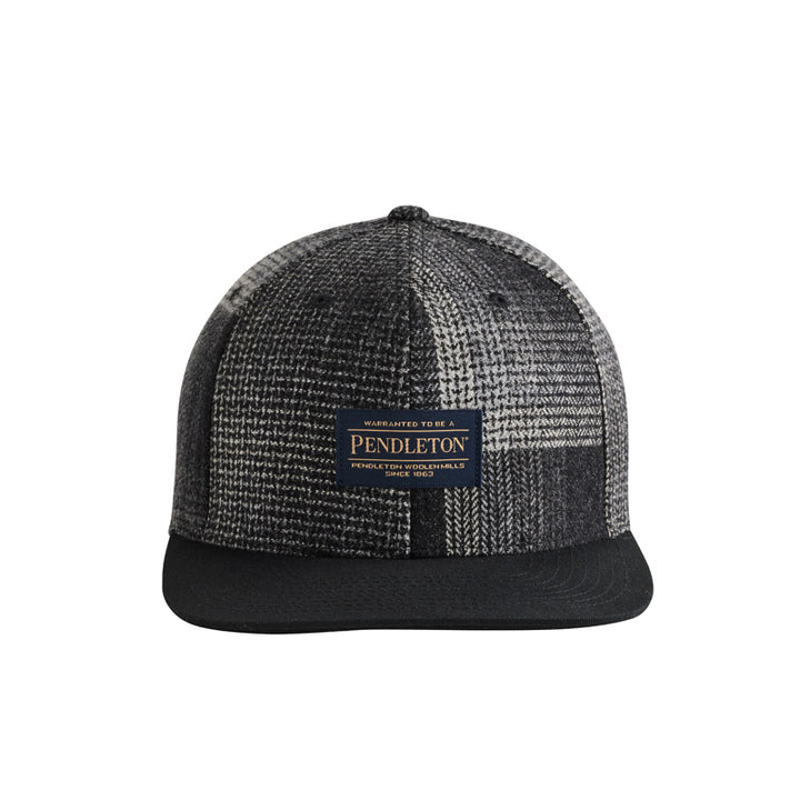 flat brim cap in black and white with Pendleton logo patch and adjustable snap-back closure