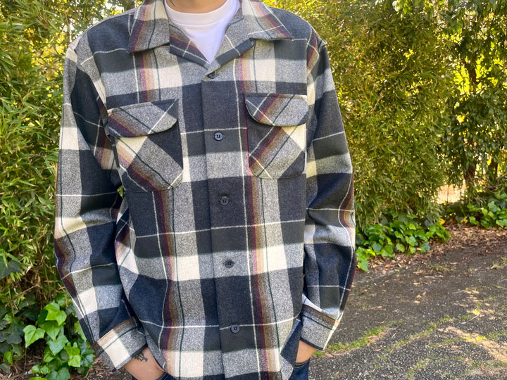 classic wool surf shirt in bold black multi plaid throwback 1995 