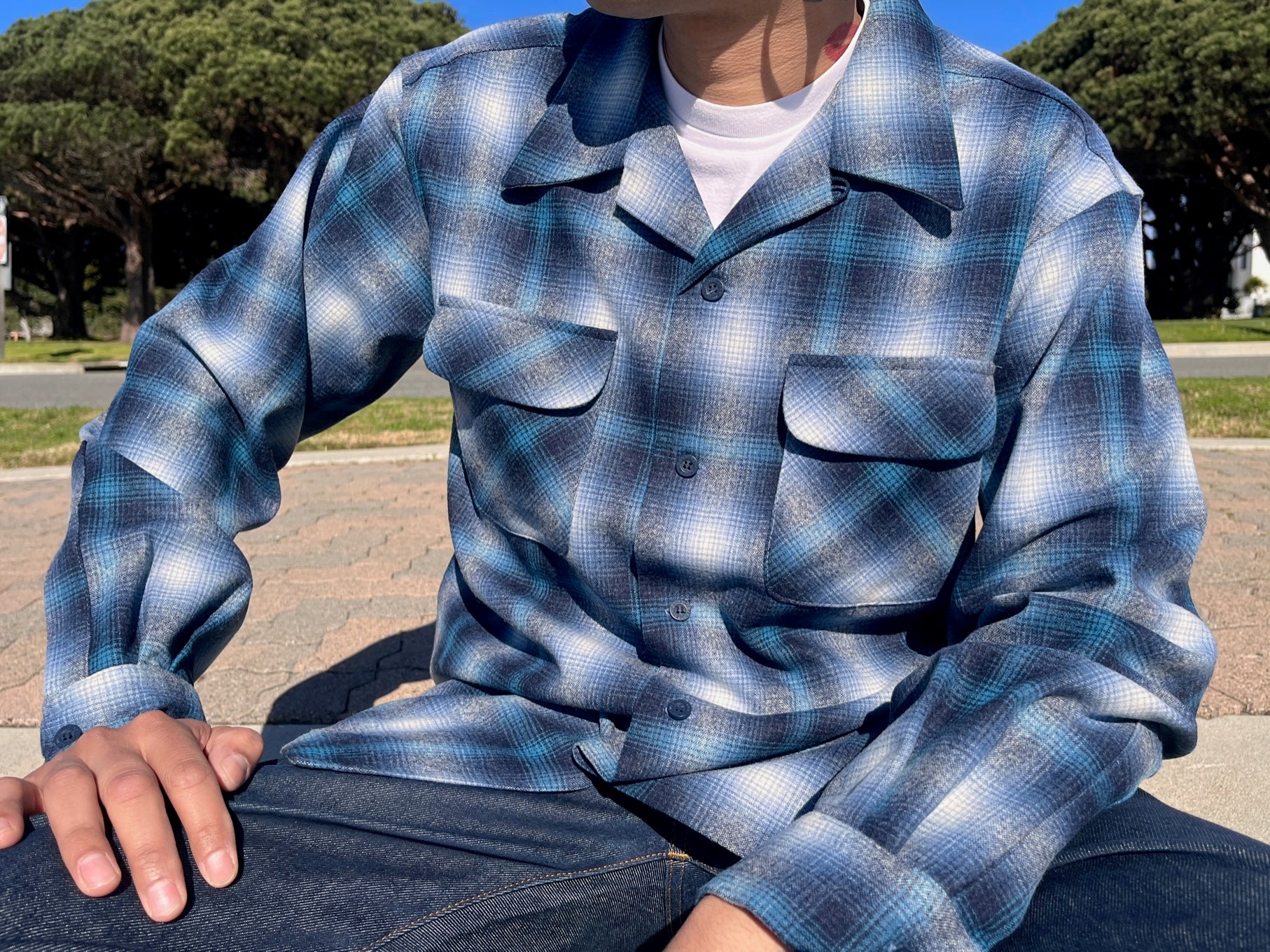 classic wool surf shirt blue and turquoise mix 32713