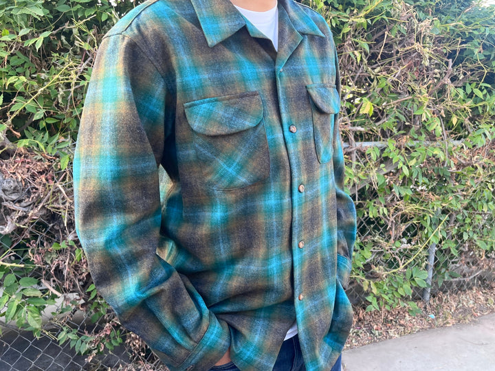 classic wool surf shirt teal charcoal ombre throwback 1966