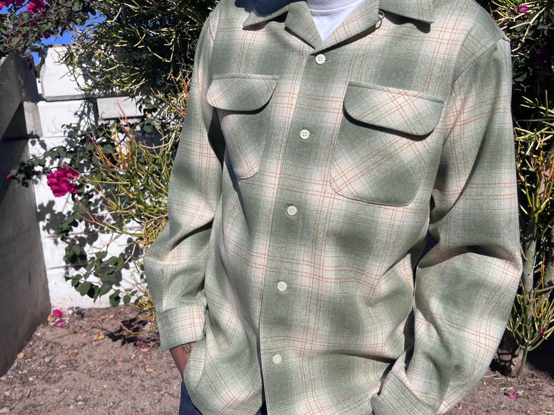 original wool surf shirt in greens, moss mix 32804