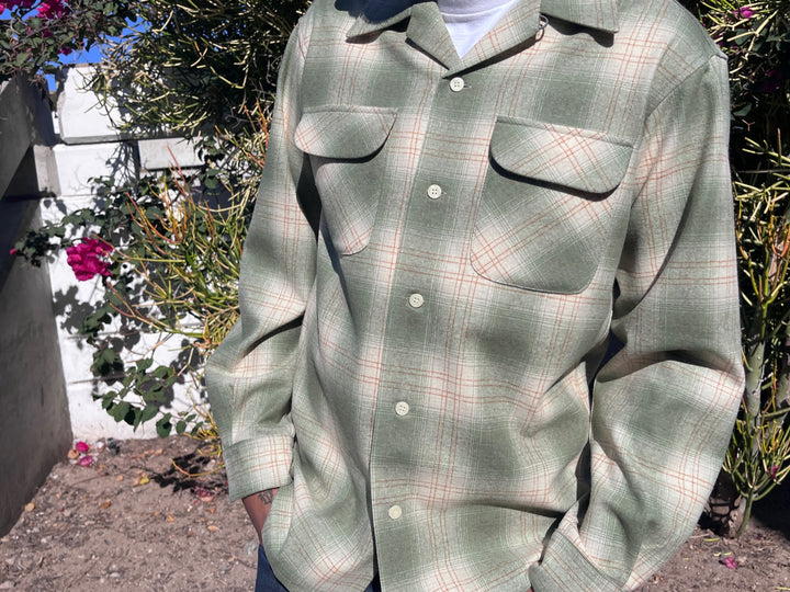 original wool surf shirt in greens, moss mix 32804
