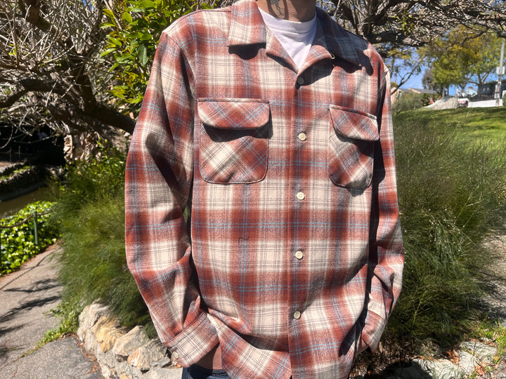 classic wool surf shirt in rust white pattern 32725