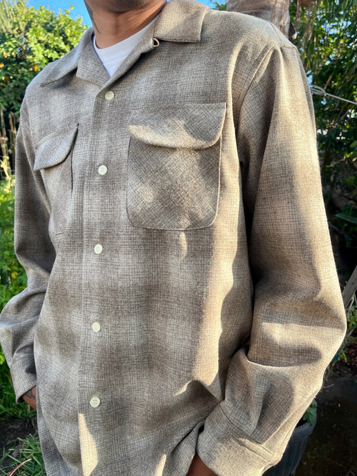 classic wool surf shirt in tan shadow plaid