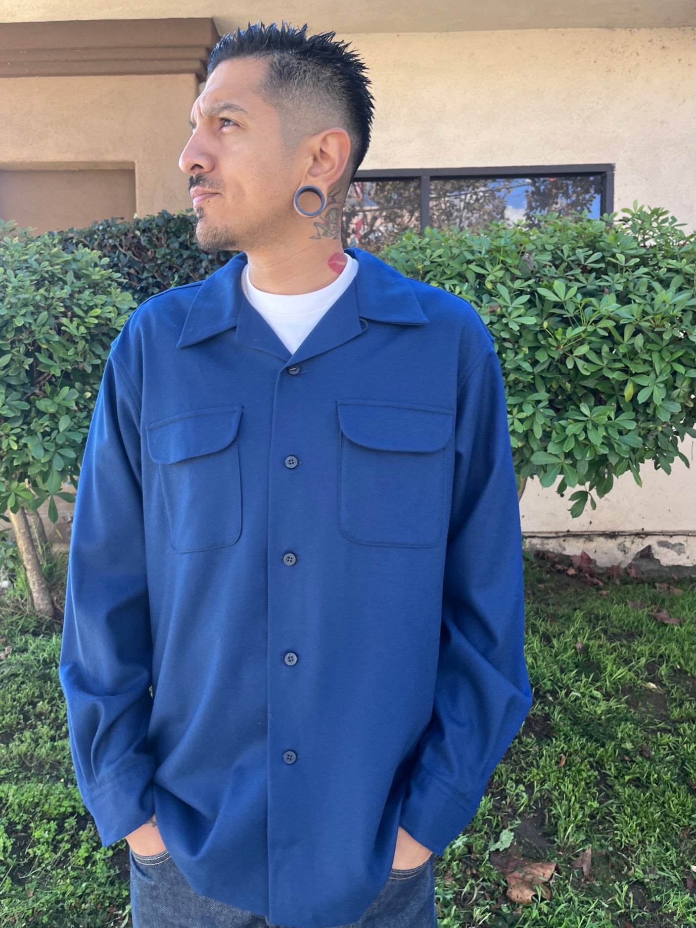 wool pendleton board shirt in solid blue