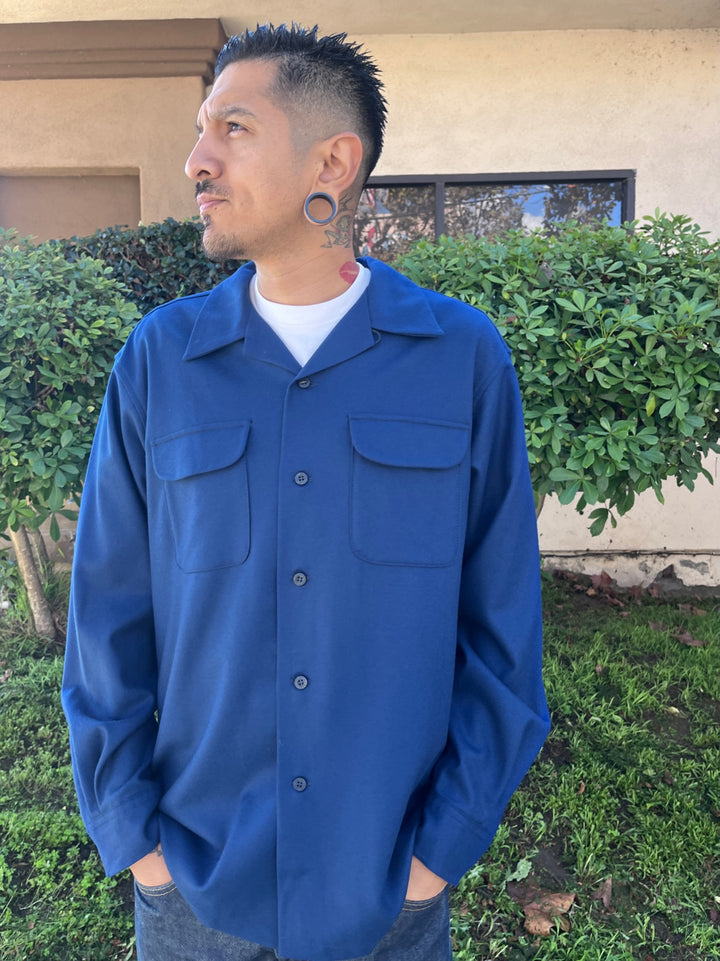 wool pendleton board shirt in solid blue