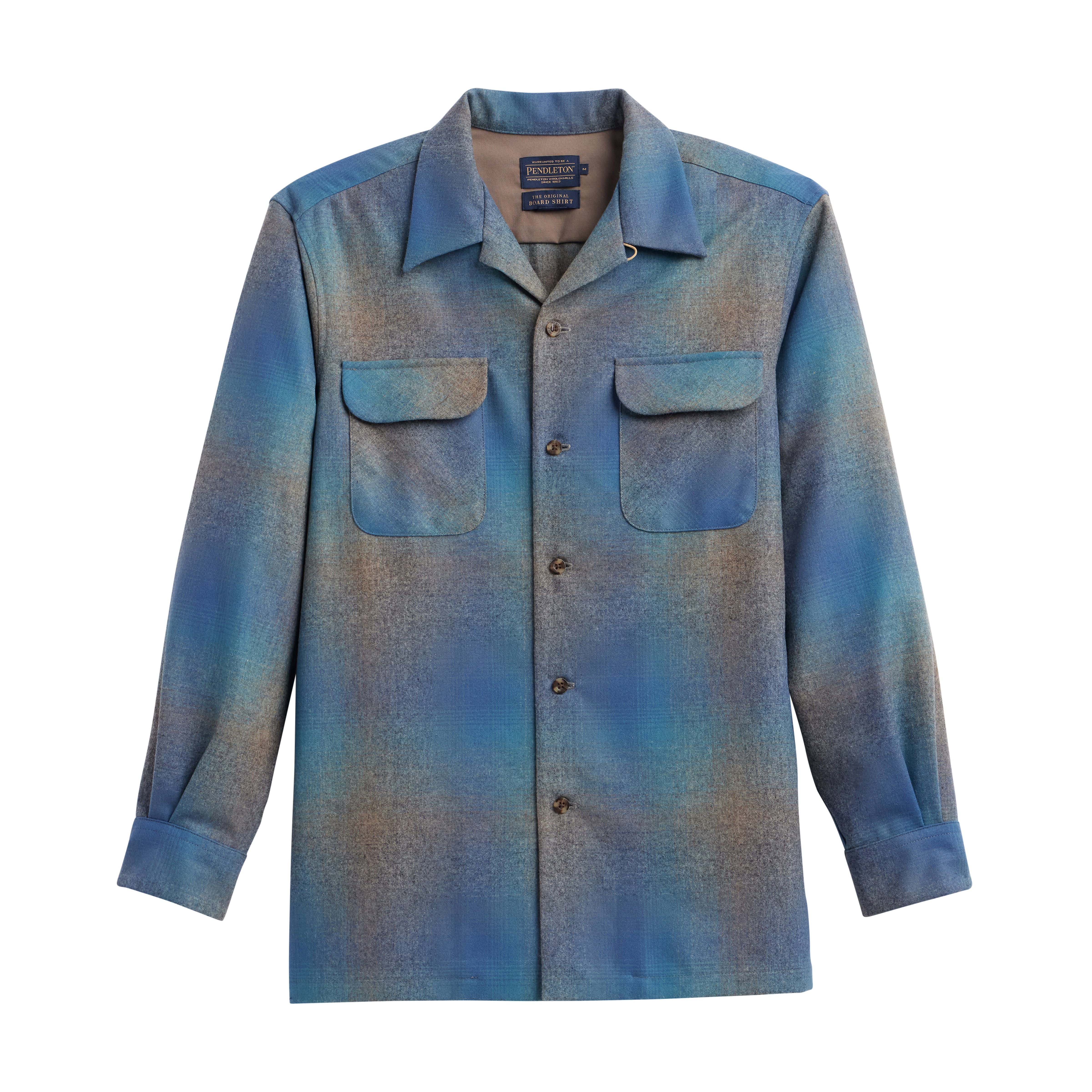 classic wool shirt in blue multi taupe ombre 