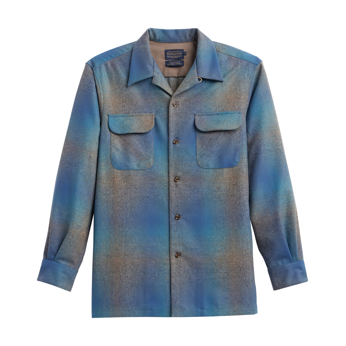 classic wool shirt in blue multi taupe ombre 