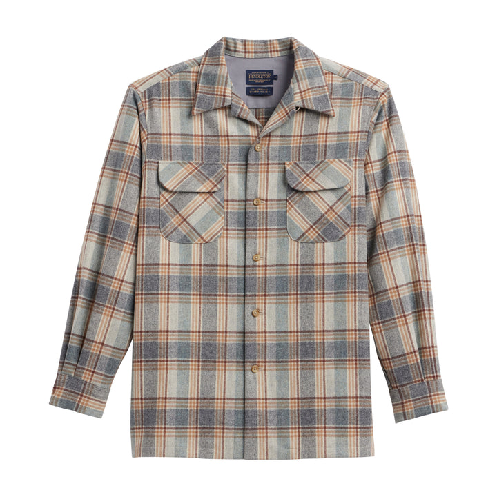 original wool surf shirt in grey multi plaid