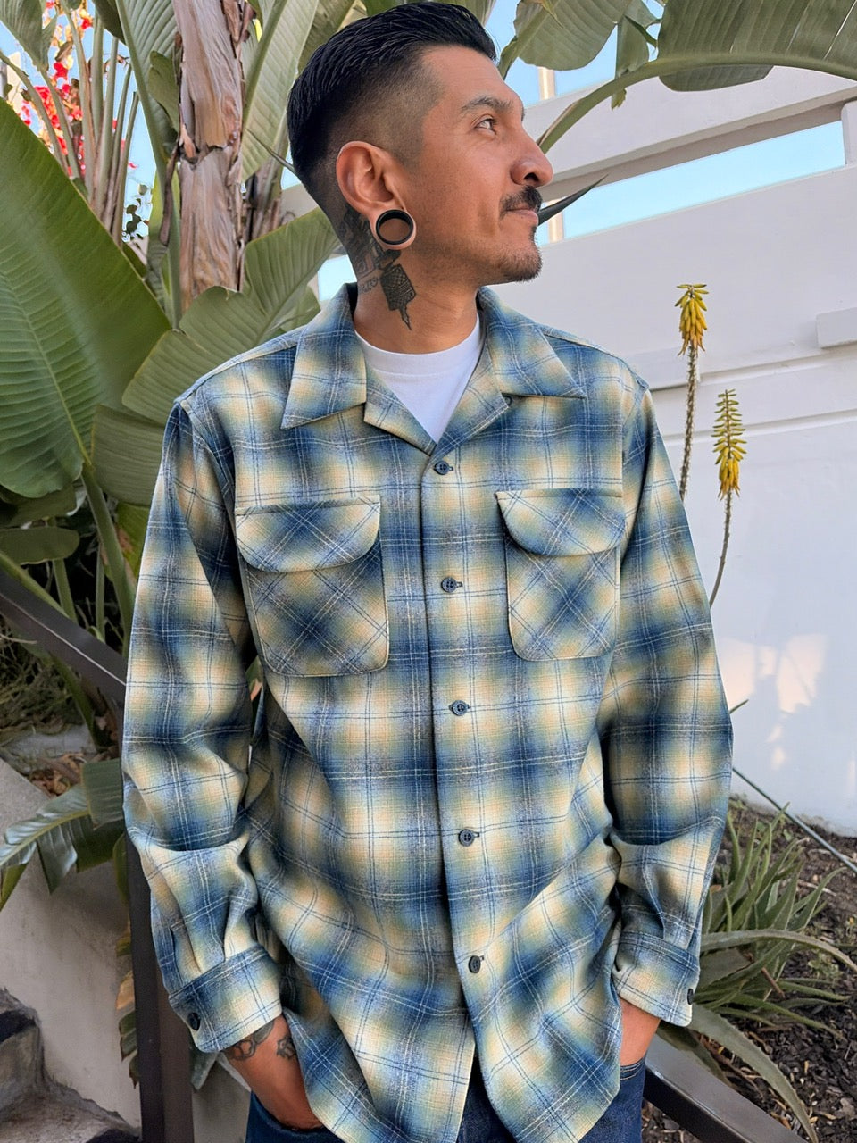 blue/green plaid original wool surf shirt Pendleton