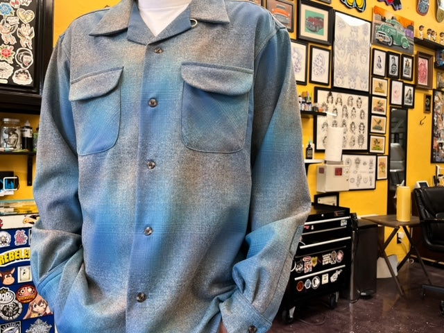 classic wool surf shirt in blue and taupe ombre 32712