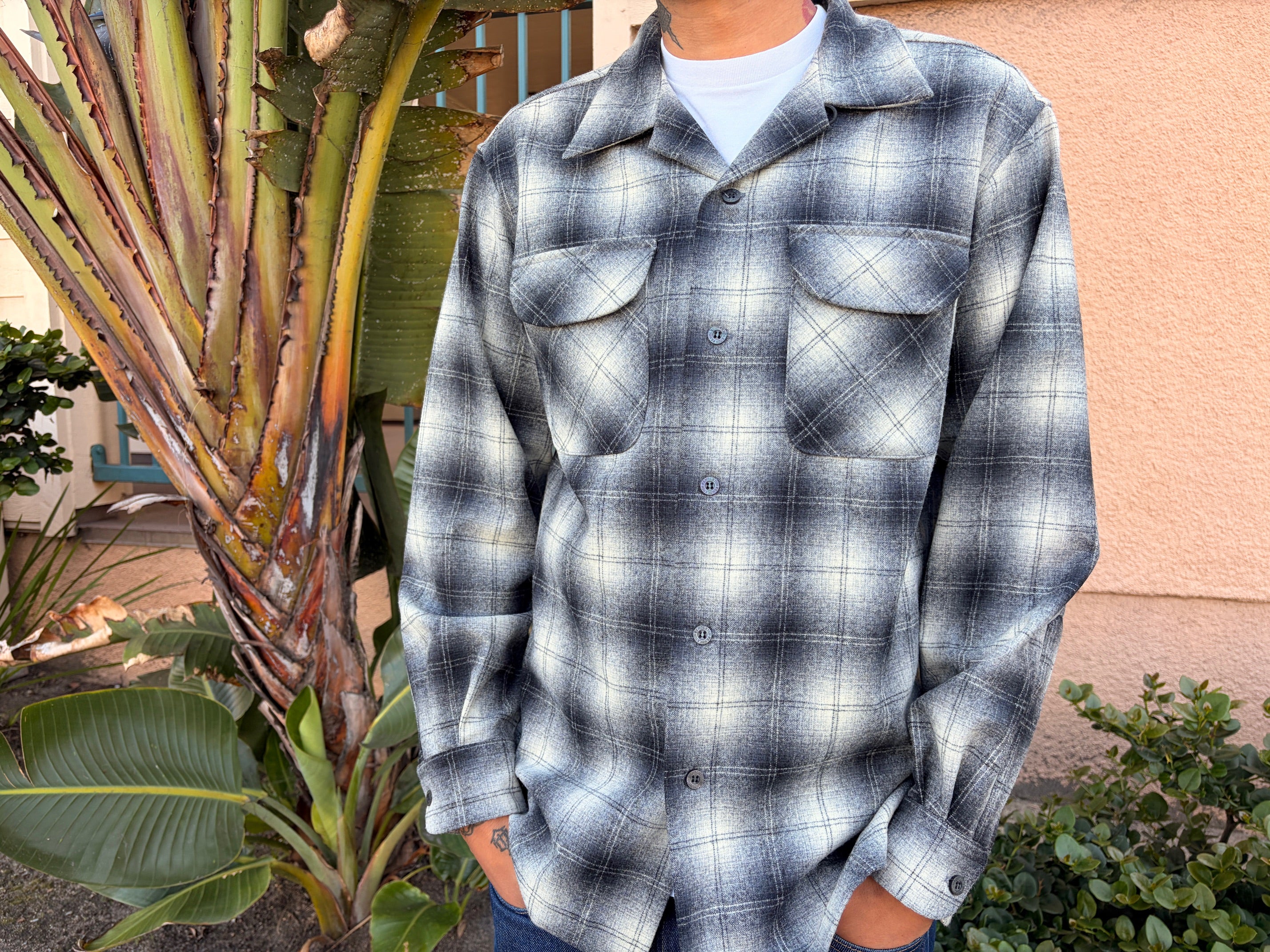 original wool surf shirt charcoal and white ombre