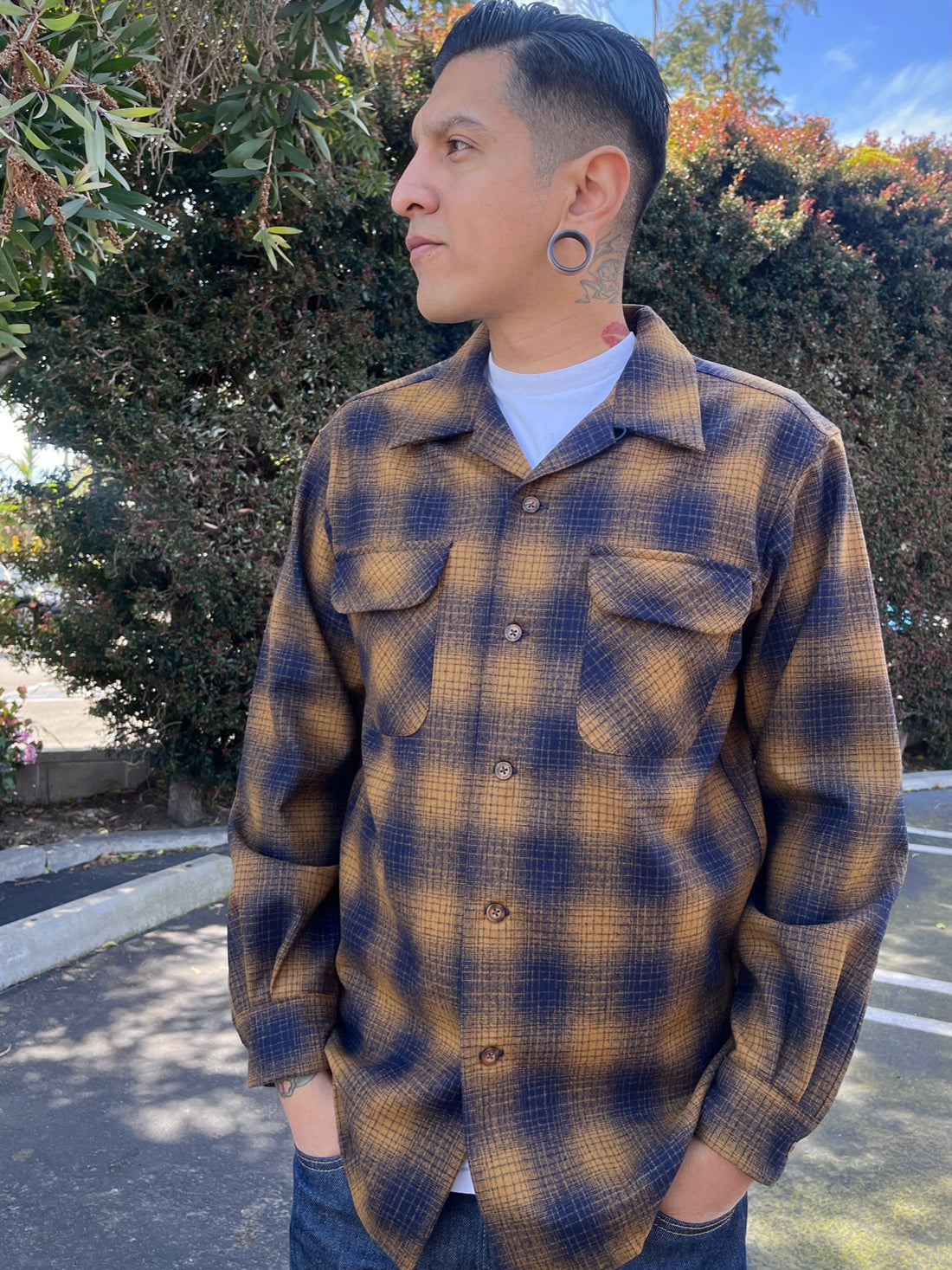 classic wool surf shirt gold navy mix ombre 32660
