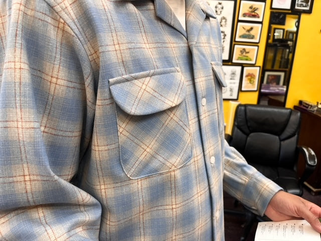 classic surf wool shirt in grey blue ombre pattern 