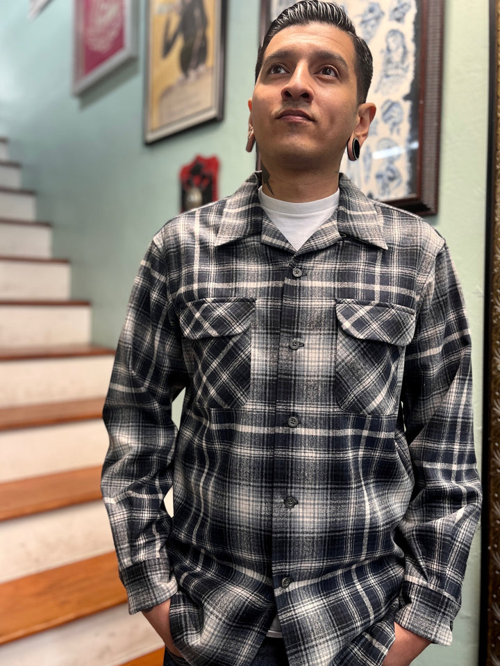 classic wool surf shirt grey and tan ombre