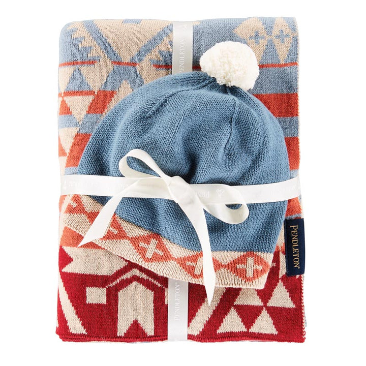 Knit Baby Blanket with Beanie